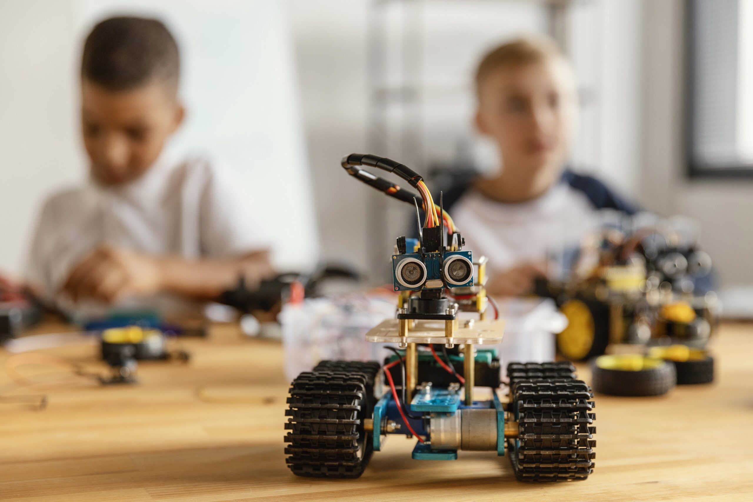 Students learning robotics